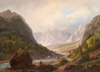 Promeneur dans la vallée de montagne - Anton Schiffer